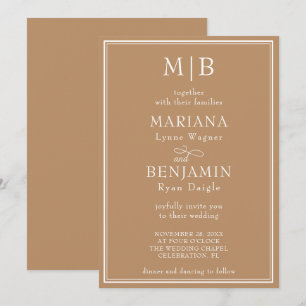 Modern Minimalist Tan Beige Wedding Invitation