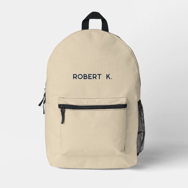 Modern Minimalist Tan Personalized Printed Backpack (Front)