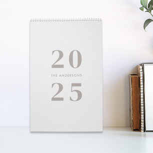 Modern Minimalist Taupe 2025 Family Name Photo Calendar