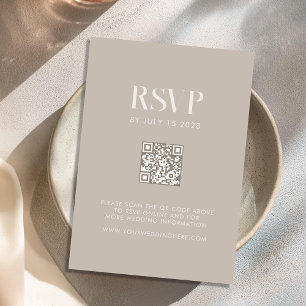 Modern Minimalist Taupe Chic Wedding RSVP Card