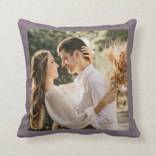 Modern Minimalist Taupe Grey Couple Wedding Photo Throw Pillow