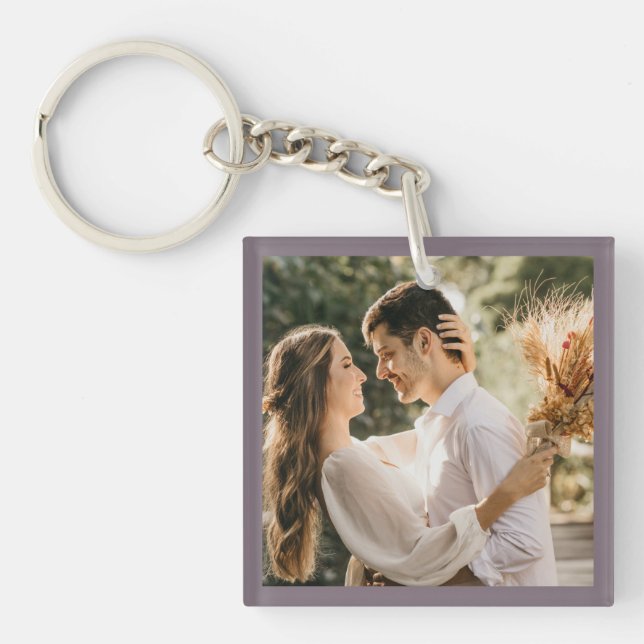 Modern Minimalist Taupe Grey Photo Wedding Favour Keychain (Front)