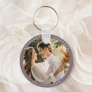 Modern Minimalist Taupe Grey Photo Wedding Favour Keychain