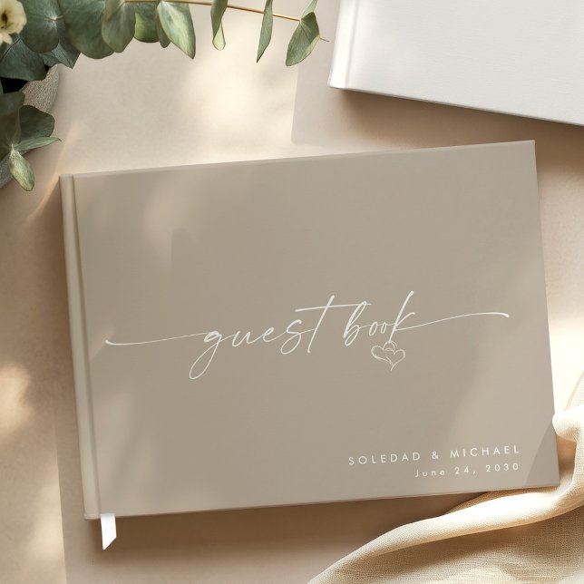 Modern Minimalist Taupe Script Wedding  Guest Book (Creator Uploaded)