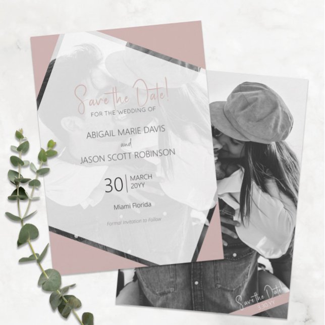 Modern Minimalist Taupe Wedding Save the Date Invitation (Modern Minimalist Taupe Wedding Save the Date Announcement with Black and White Engagement Photo)