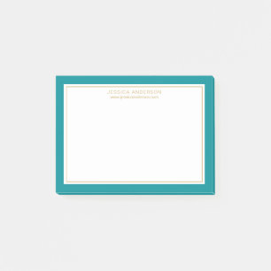 Modern Minimalist Teal Gold Border Personalized Post-it Notes