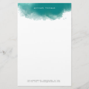 Modern Minimalist Teal Watercolor Splash Stationery
