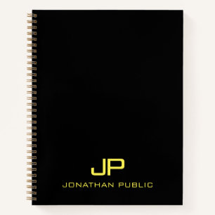 Modern Minimalist Template Monogram Black Gold  Notebook