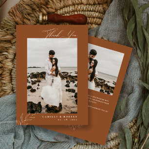 Modern Minimalist Terra Cotta Calligraphy Photo Thank You Card