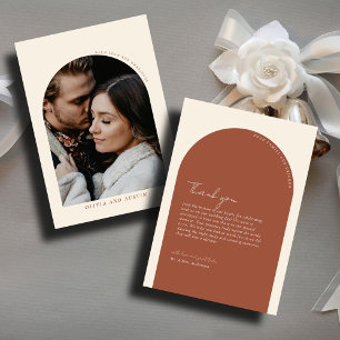 Modern Minimalist Terracotta Arch Wedding Photo Thank You Card