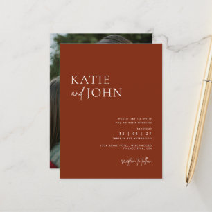 Modern Minimalist Terracotta Boho Wedding Photo Announcement Postcard