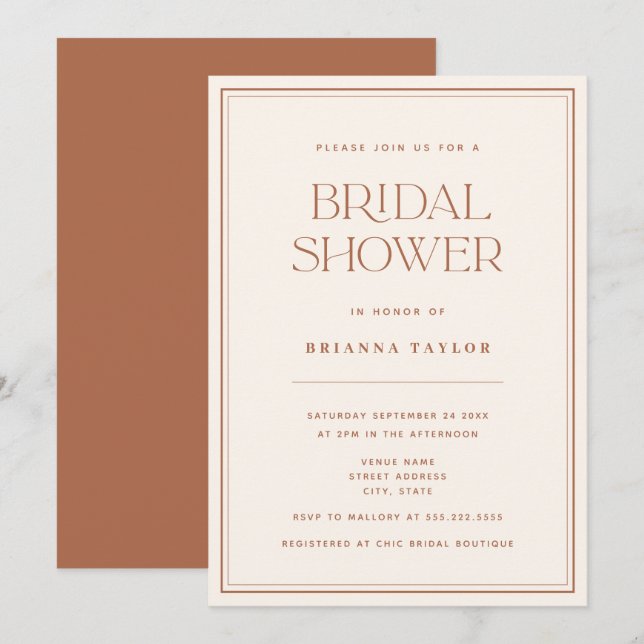 Modern Minimalist Terracotta Bridal Shower Invitation (Front/Back)