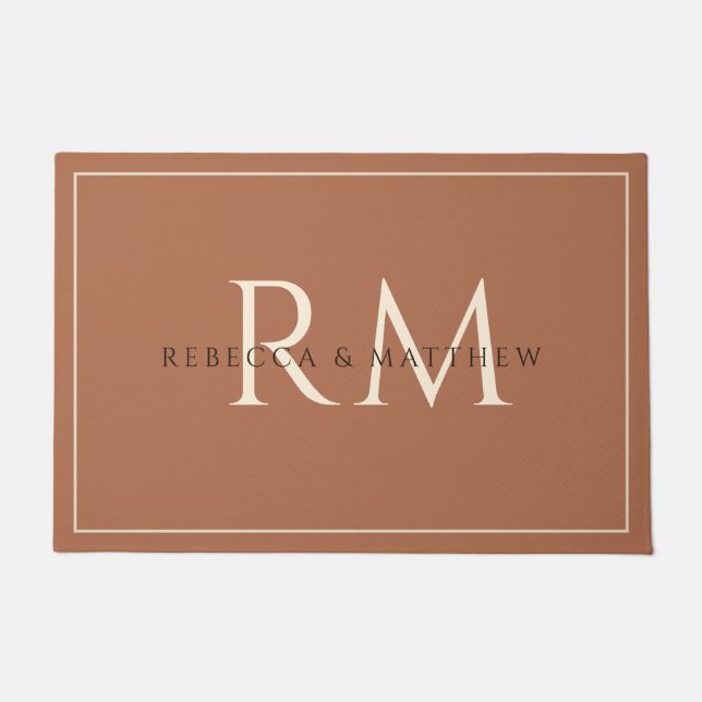 Modern Minimalist Terracotta Couple Monogram Doormat (Front)