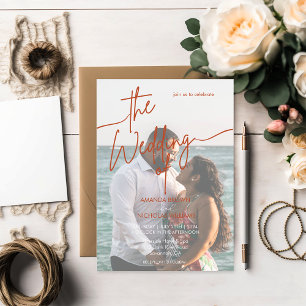 Modern Minimalist Terracotta Photo Wedding Invitation