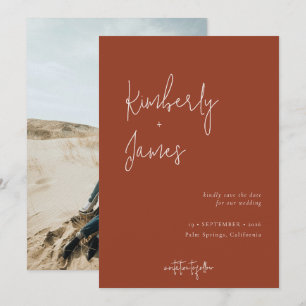 Modern Minimalist Terracotta Script Wedding Save The Date