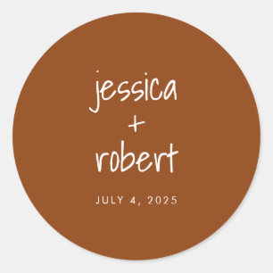 Modern Minimalist Terracotta Wedding Classic Round Sticker