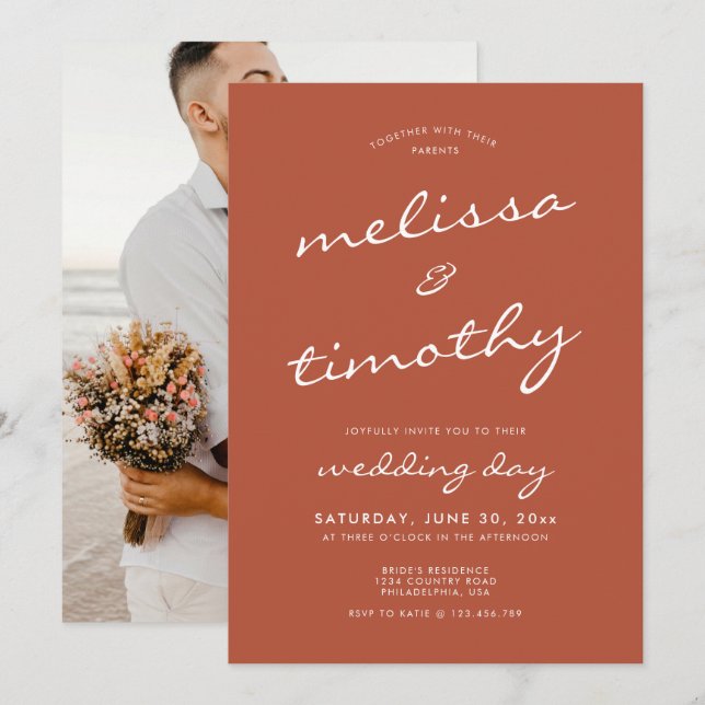 Modern Minimalist Terracotta Wedding Invitation (Front/Back)