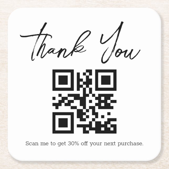 modern  minimalist  thank you business qr code  square paper coaster (Front)