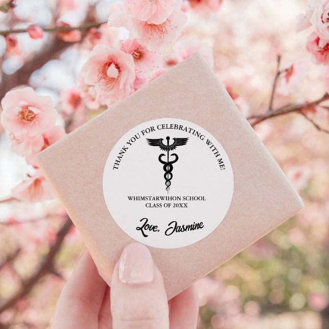 Modern Minimalist Thank you Graduation party Favou Classic Round Sticker (Creator Uploaded)