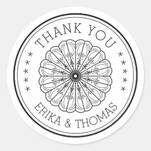 Modern minimalist Thank You line art Flower Classic Round Sticker