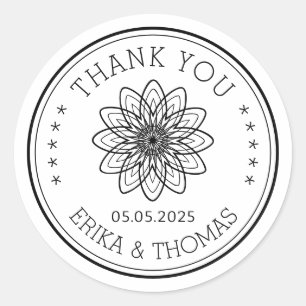 Modern minimalist Thank You line art Flower Classic Round Sticker
