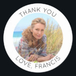 Modern Minimalist Thank You Photo Classic Round Sticker<br><div class="desc">Create your own personalized circle photo round thank you stickers. Customize the solid white background colour or the black thin line text colour to match your photo. If you change the font type or size, you can fine tune the curvature of the text in small increments. Have fun creating your...</div>