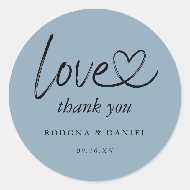 Modern Minimalist Thank You Wedding Dusty Blue Classic Round Sticker (Front)