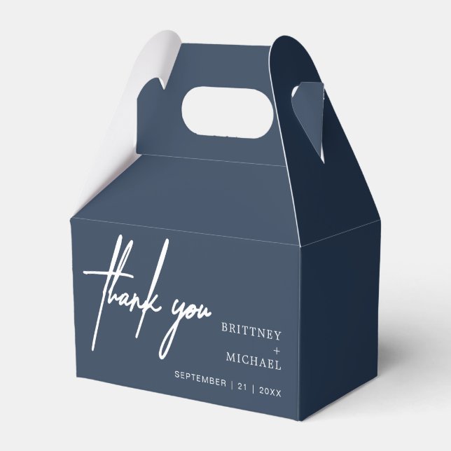 Modern Minimalist Thank You Wedding Dusty Navy Favor Box (Front Side)