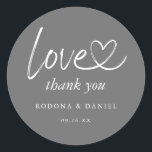 Modern Minimalist Thank You Wedding Grey Classic Round Sticker<br><div class="desc">Simple and modern minimalist thank you wedding grey sticker with connecting heart in love.</div>