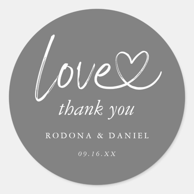 Modern Minimalist Thank You Wedding Grey Classic Round Sticker (Front)