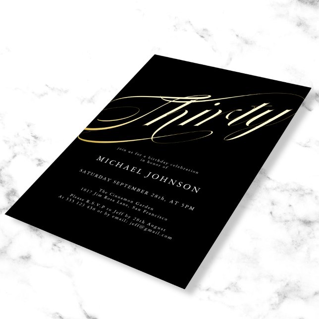 Modern Minimalist Thirty Black Gold 30th Birthday (Mockup view)