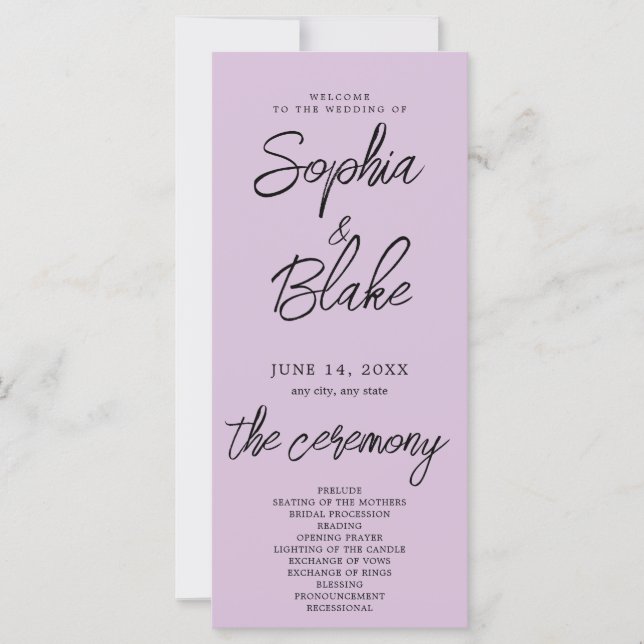 Modern Minimalist Thistle Purple Wedding Program (Front)