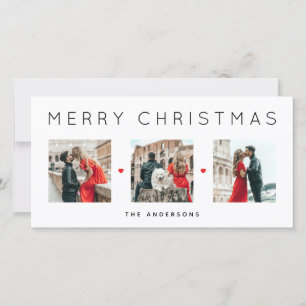 Modern Minimalist Three Photo Christmas Family Holiday Card