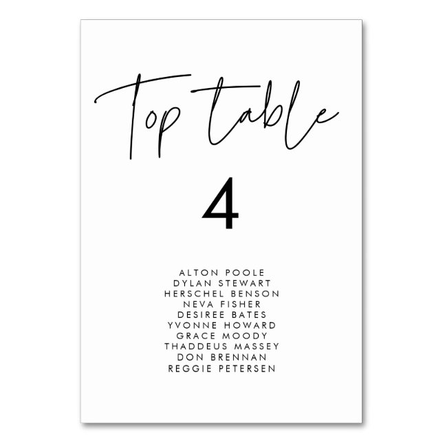 Modern minimalist Top table seating chart cards (Front)