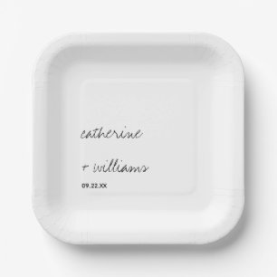 Modern Minimalist Traditional Black Wedding Paper Plate