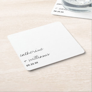 Modern Minimalist Traditional  Black Wedding Square Paper Coaster