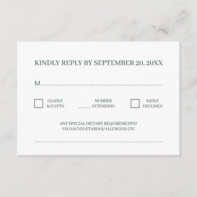 Modern Minimalist Traditional Green RSVP Enclosure Card (Front)