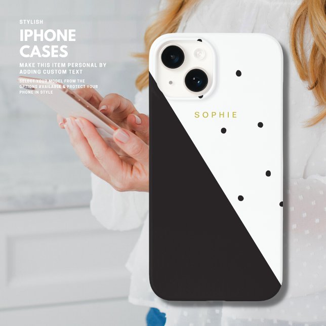 Modern Minimalist Trendy Black and White Polka Dot Case-Mate iPhone Case (Creator Uploaded)