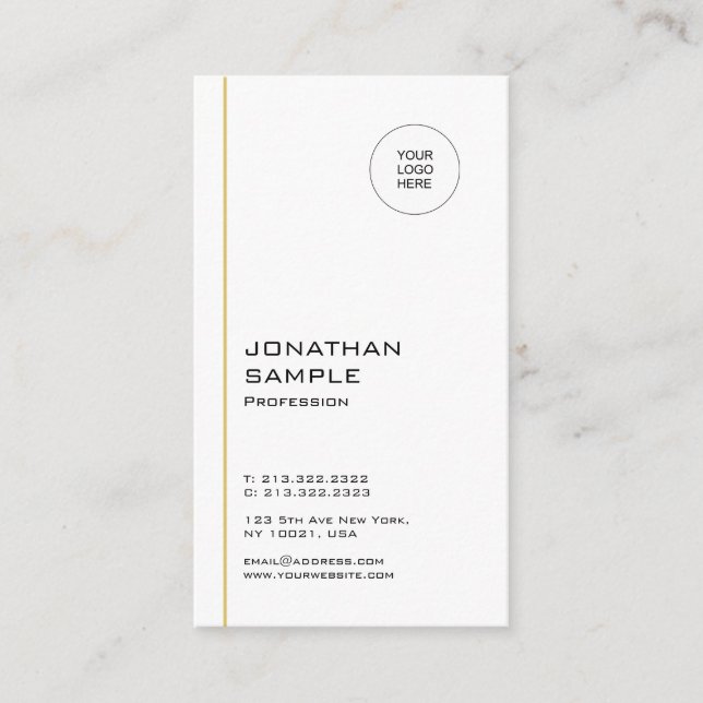 Modern Minimalist Trendy Cool Gold White Vertical Business Card (Front)
