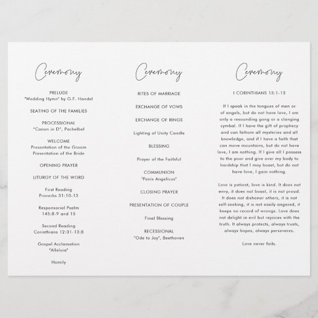 Modern Minimalist Trifold Wedding Program (Front)