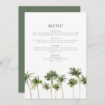 Modern Minimalist Tropical Palm Tree Dinner Menu