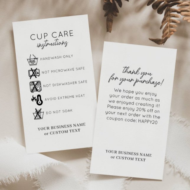 Modern Minimalist Tumbler Cup Care Instructions Business Card (Creator Uploaded)