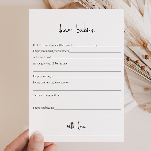 Modern Minimalist Twins Baby Shower Wishes Cards (Creator Uploaded)