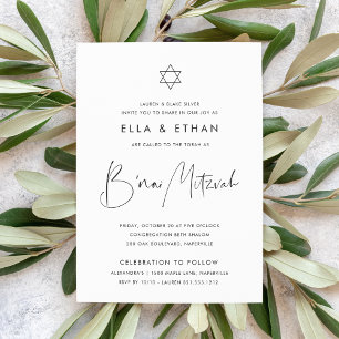 Modern Minimalist Twins B'nai Mitzvah Invitation