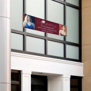 Modern Minimalist Twins Graduation Photo Party Banner