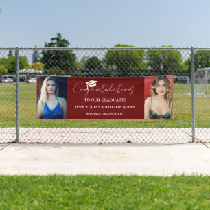 Modern Minimalist Twins Graduation Photo Party Banner