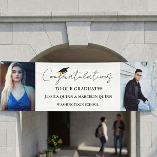Modern Minimalist Twins Graduation Photo Party Banner