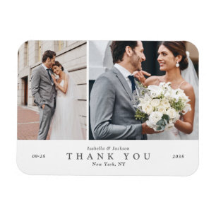 Modern Minimalist Two Photo Collage Wedding Magnet