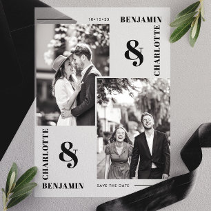 Modern Minimalist Two Photo Save the Date Vellum Invitations