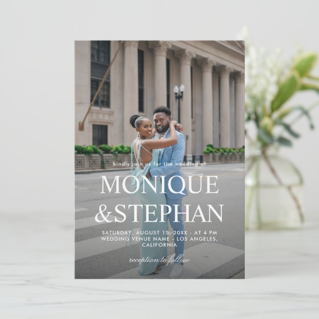 Modern Minimalist Two Photo Wedding with QR Code Invitation (Standing Front)